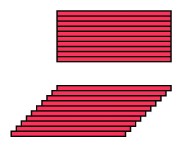 Thin strips that fill a rectangle approximate the area of a parallelogram.