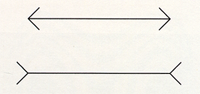 Arrows at the ends of equal-length segments produce the illusion that one is longer.