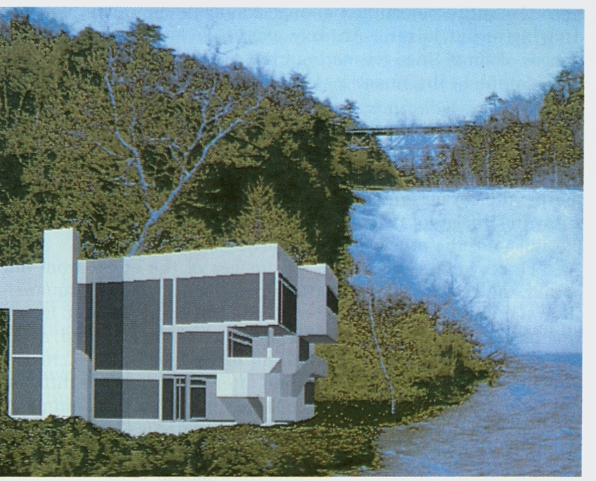 contemporary house was rendered using a program that indicates the position of shadows
