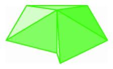 Four tetrahedra around an edge in three-space.