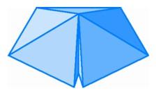 Five tetrahedra around an edge in three-space.