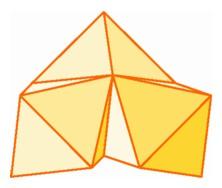 Three octahedra around an edge in three-space.