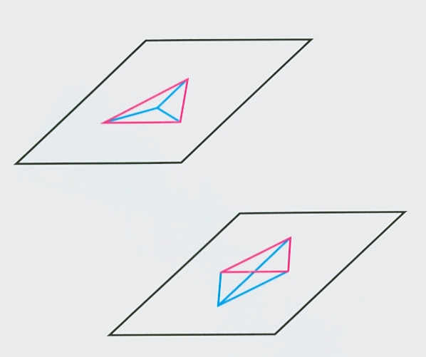 Two projections of the three-simplex into two-space.