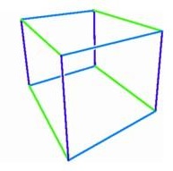 A view of a cube with three vanishing point