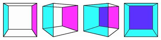 Perspective views of a cube rotating about a vertical axis.