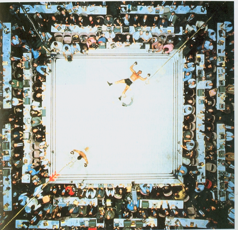 The view from directly above a boxing ring