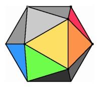 The real projective plane can be thought of as half an icosahedron with opposite segments attached with a twist.